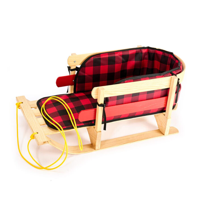 Wooden Snow Sled with Cushion Seat and Pulling Rope, Made of Premium Canadian Ash Hardwood, Steam Bent for Heirloom Quality – Prince George